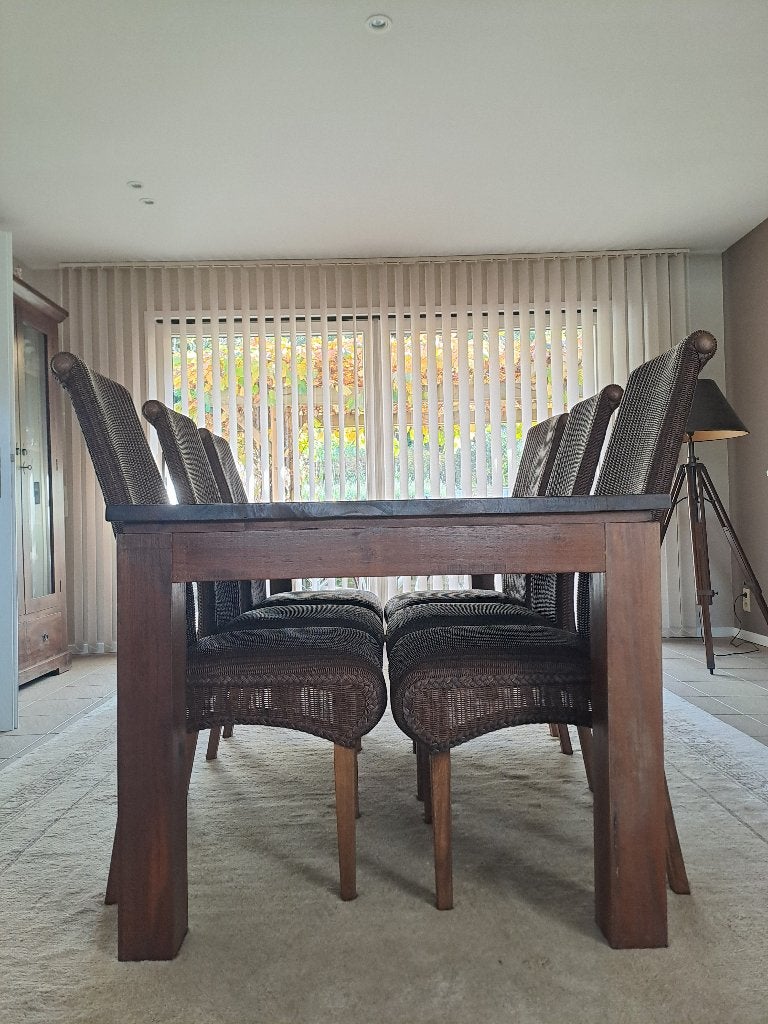 Tafel en 6 stoelen, Ophalen, Gebruikt, 100 tot 150 cm, Koloniaal