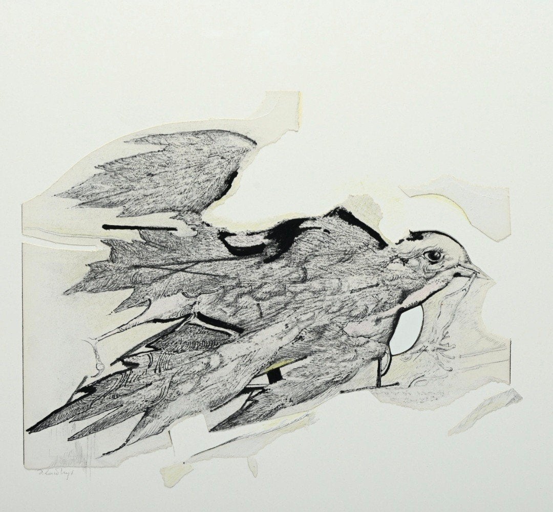 LANDUYT Octave "Eén vogel is met ons bezig" collage en inkt, Ophalen, Collage