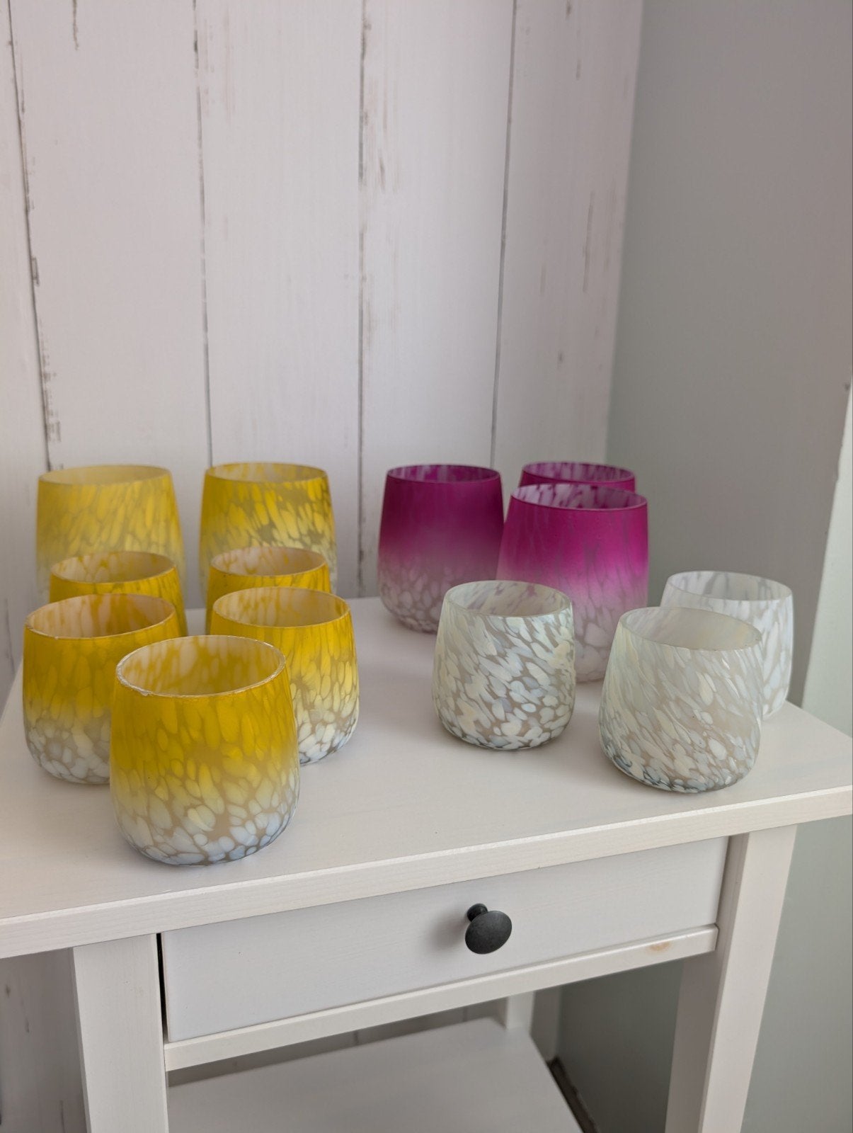 Gekleurde theelichthouders, Bougeoir pour bougie chauffe-plat, Verre, Enlèvement, Utilisé
