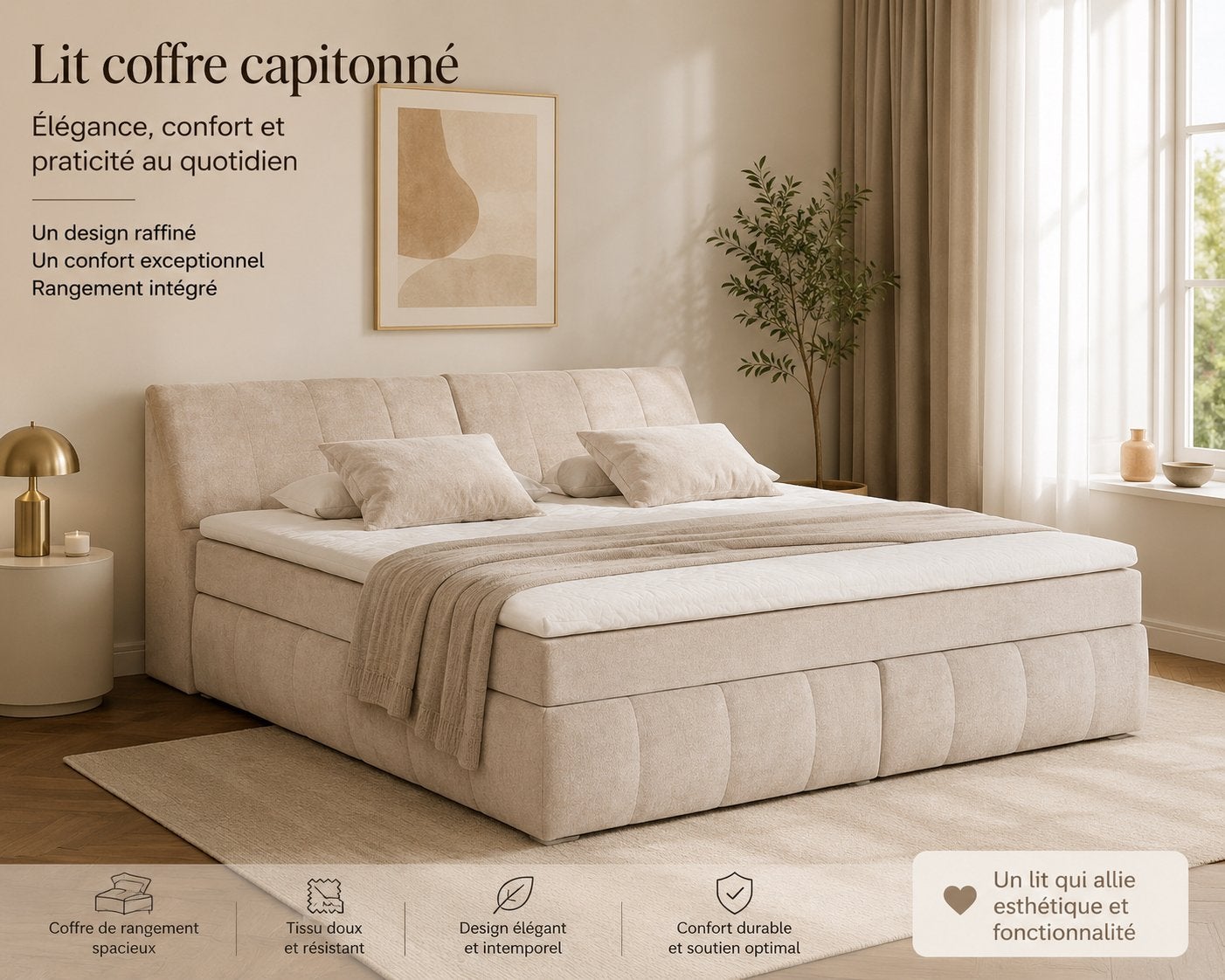 Lit boxspring familial 240  200 cm – Comme neuf, Enlèvement, Comme neuf, Beige, 200 cm