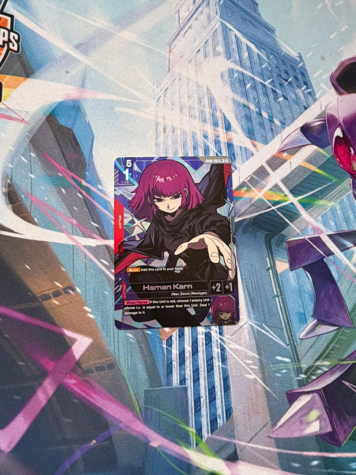 Haman Karn (R+) GD-02 Dual Impact Gundam Card Pilot Neo Zeon, Hobby en Vrije tijd, Ophalen of Verzenden, Foil