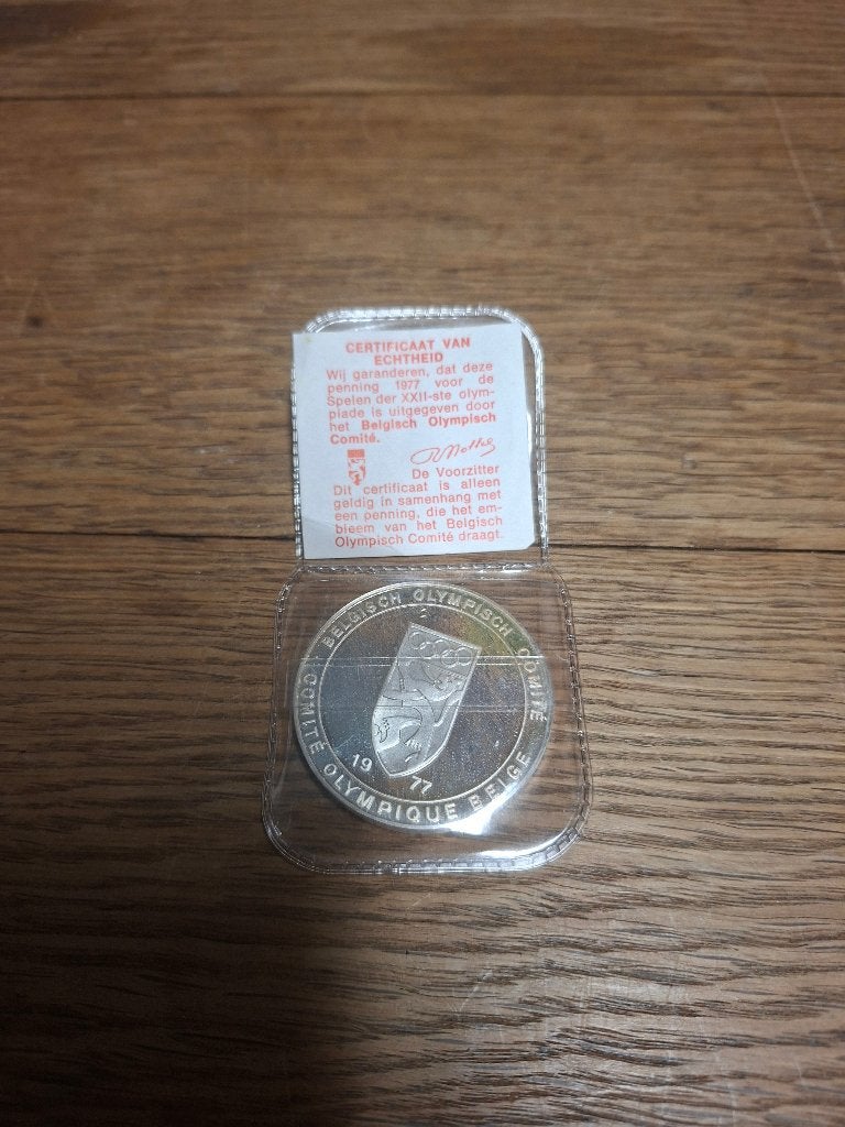Belgisch Olympisch Comité 77 – Zilveren penning 999,9 zilver, Postzegels en Munten, Ophalen, Zilver, Losse munt, Zilver