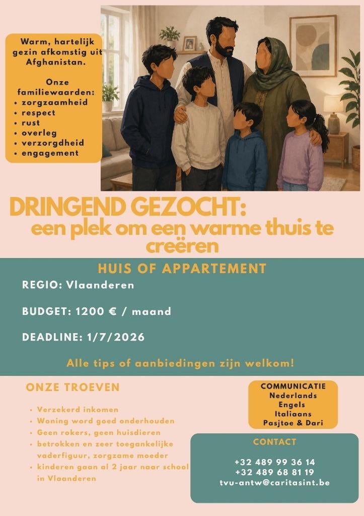 Supertof Afghaans gezin zoekt huis met 3 of meer slaapkamers