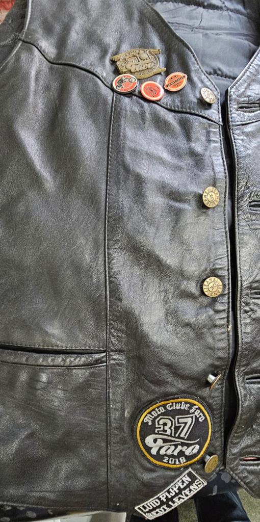 Lederen motovest zonder mouwen met patches trike, Enlèvement ou Envoi