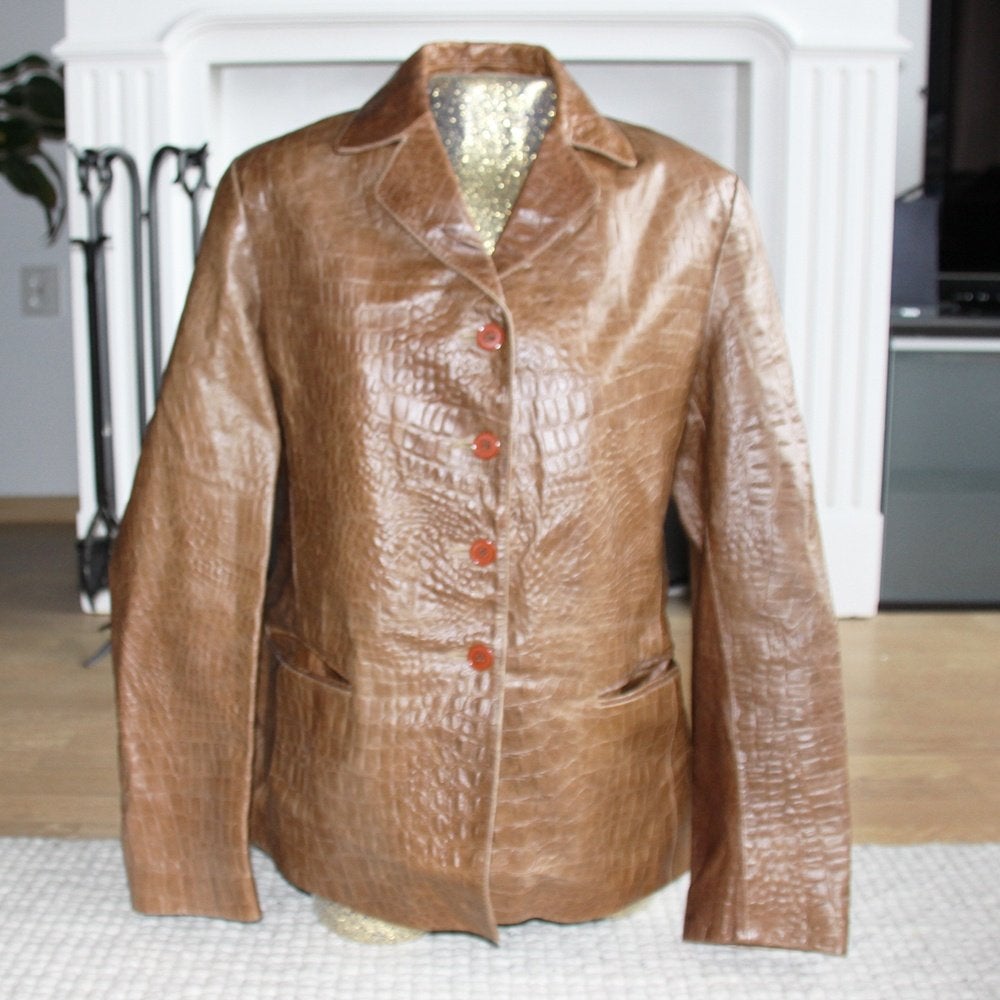 Prachtige Leren Ginger Jas (L) € 55,-, Bruin, Verzenden, Maat 42/44 (L), Ginger