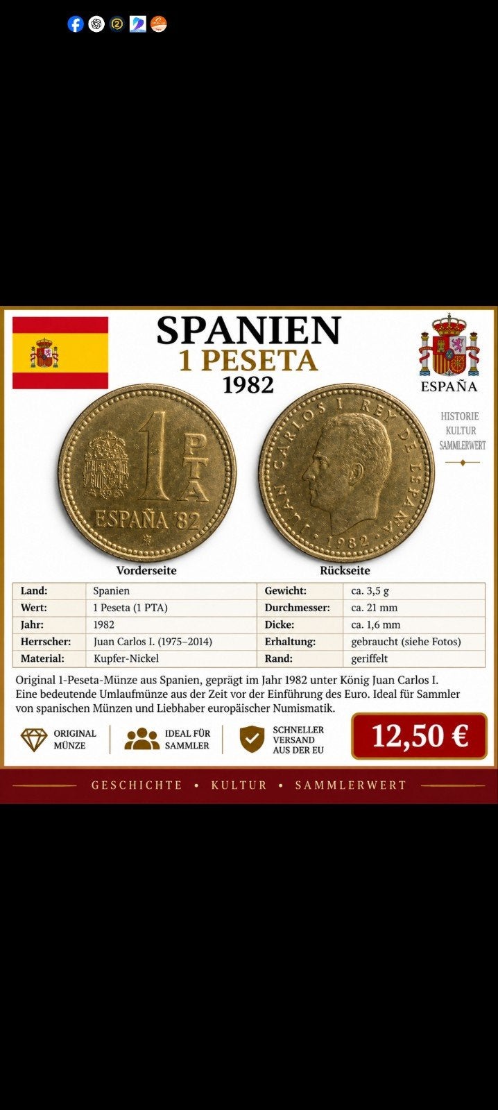 pièce de monnaie espagnole, Enlèvement ou Envoi