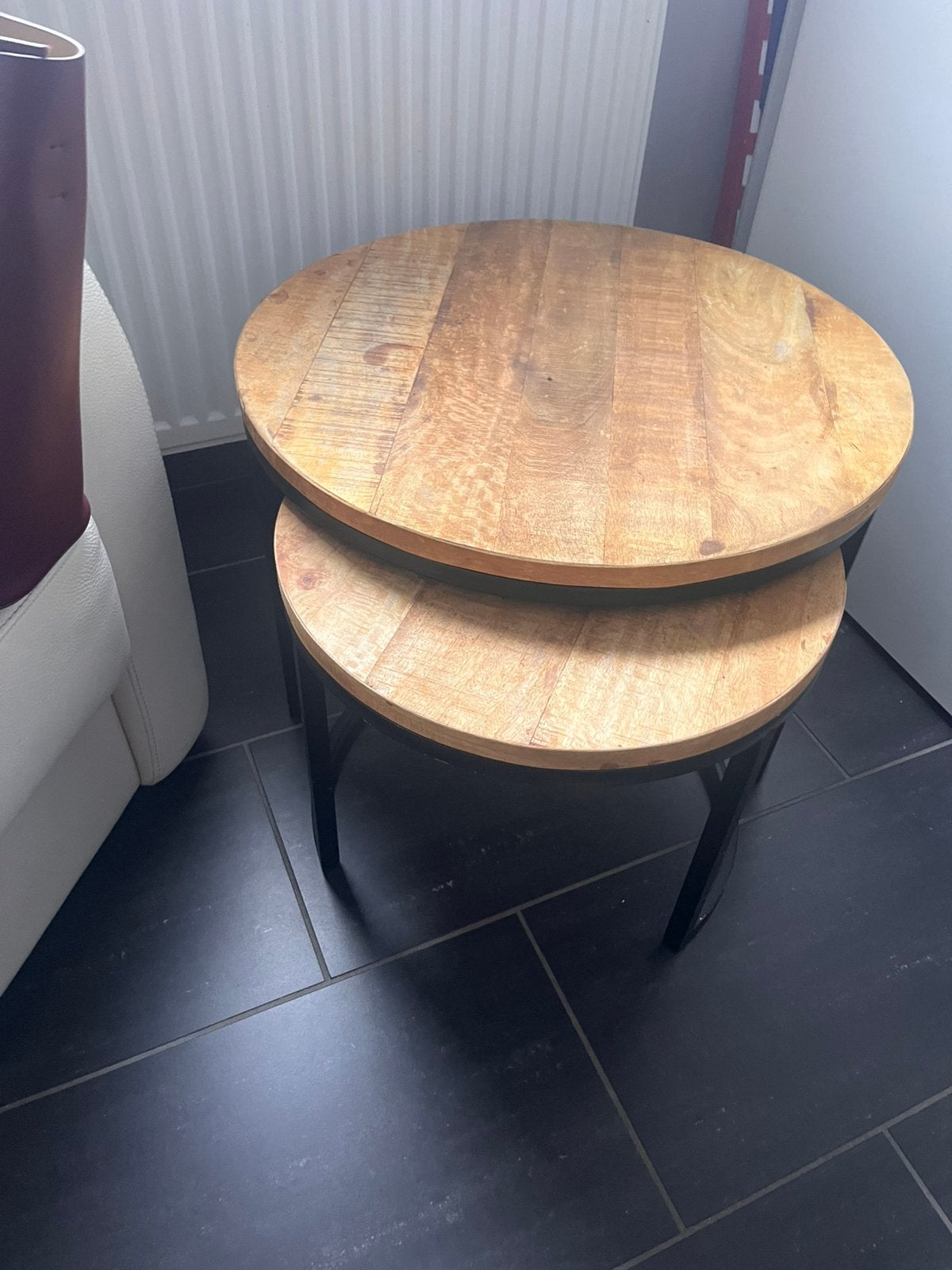 Salon tafeltjes hout, Huis en Inrichting, Ophalen, Gebruikt, Rond