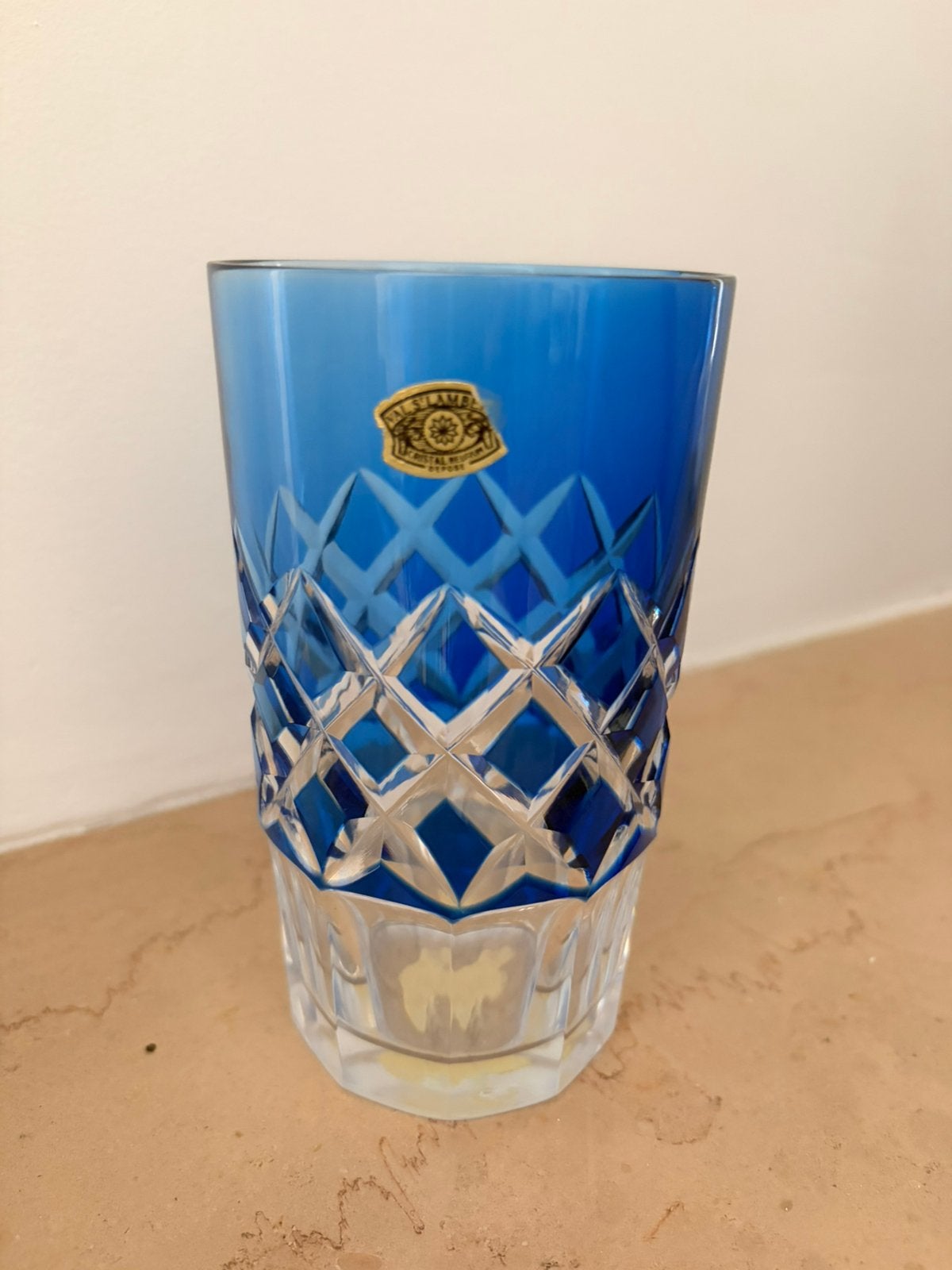 Val St Lambert vaasje, Huis en Inrichting, Ophalen, Overige materialen, Blauw, 14 cm