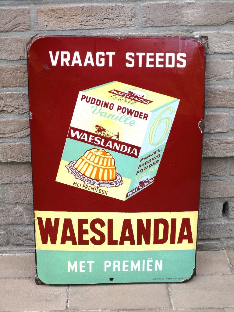 Emaille bord Waeslandia 1954, Verzamelen, Merken en Reclamevoorwerpen, Ophalen of Verzenden, Gebruikt, Reclamebord