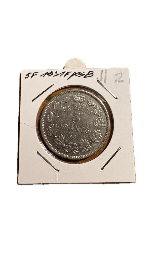 ALBERT I: 5 FRANC 1 BELGA 1931F Positie B (2), Ophalen of Verzenden