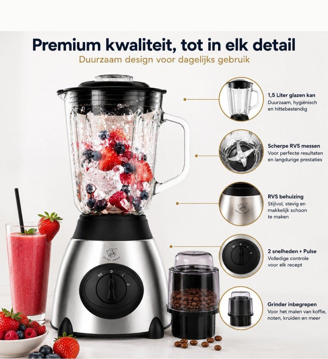 Royal Swiss Stainless Steel Blender Mixer, Enlèvement, Neuf, Mélangeur de puissance