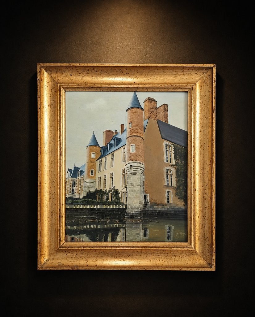 Château de la Bussière, Antiquités & Art, Enlèvement ou Envoi, Peinture à l'huile, Panneau, Encadré