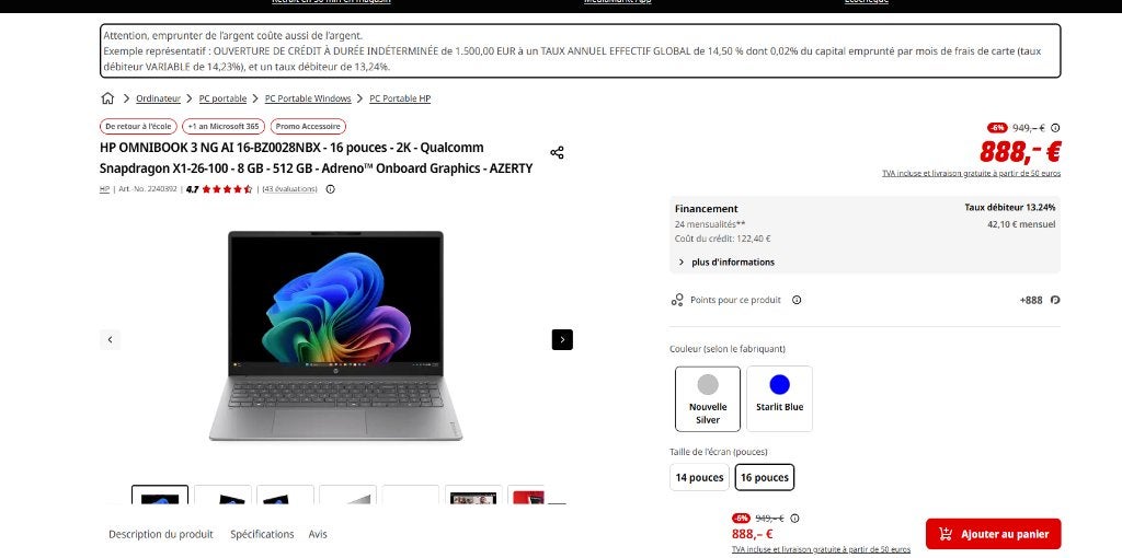HP OmniBook 3 NGAI 16 pouce 8gb-512gb ssd, Informatique & Logiciels, Enlèvement