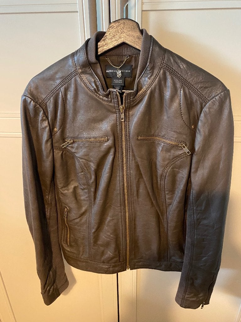 Bruin lederen jasje Mango, Kleding | Dames, Jasjes, Kostuums en Pakken, Ophalen, Mango, Bruin, Maat 42/44 (L)