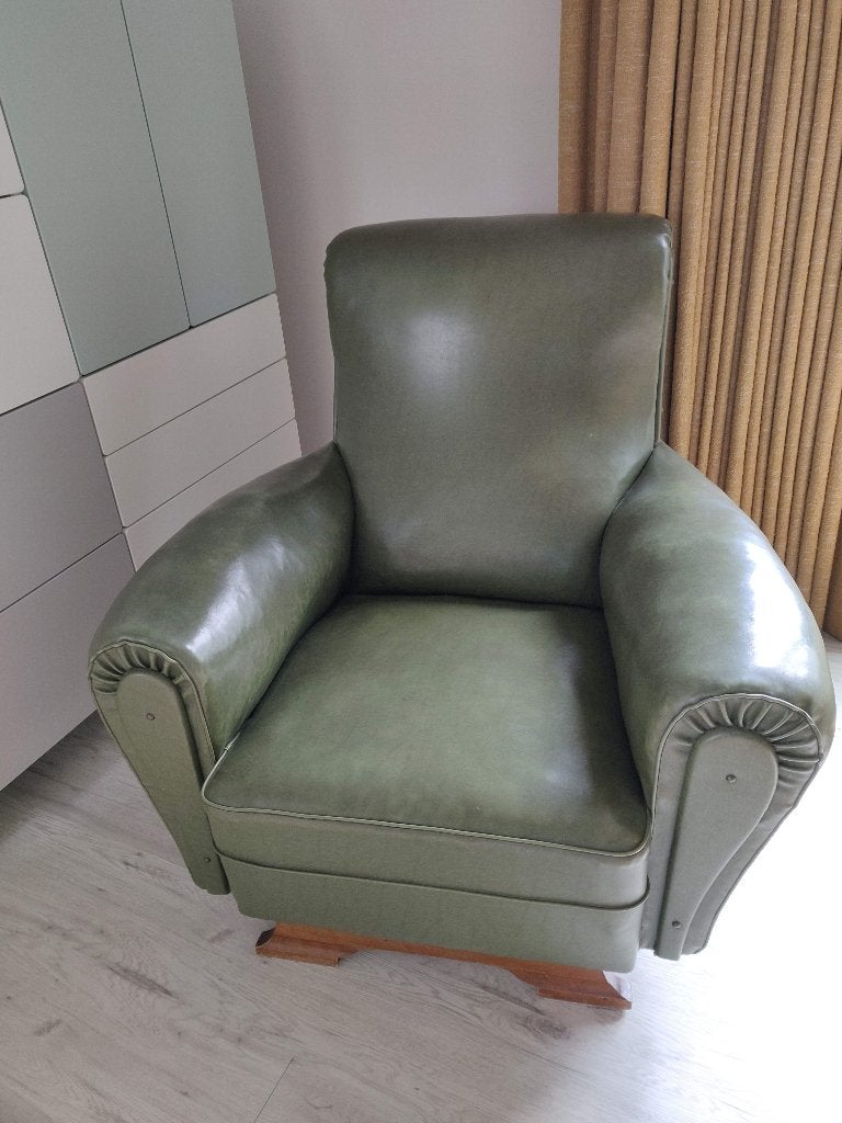 Kaki groene retro zetel, Ophalen, Gebruikt, 100 tot 125 cm, Leer