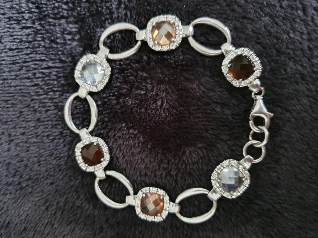 Zilveren armband met gekleurde kristallen, Met kristal, Ophalen of Verzenden, Zo goed als nieuw, Zilver
