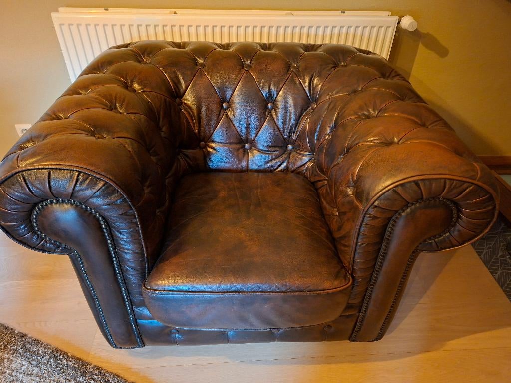 Chesterfield fauteuil, Huis en Inrichting, Fauteuils, Ophalen, Gebruikt, 75 tot 100 cm, 100 tot 125 cm
