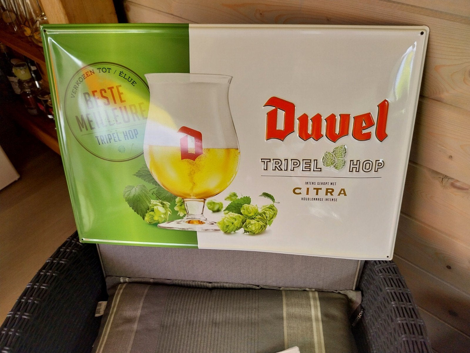 Mooi ,groot blikken reclamebord DUVEL tripel hop., Verzamelen, Ophalen of Verzenden, Duvel