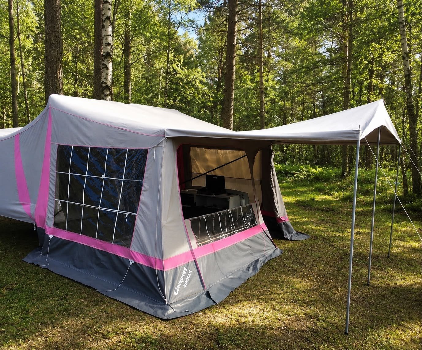 Tente roulotte Camplet avec coffre de toit, Caravanes & Camping, Enlèvement