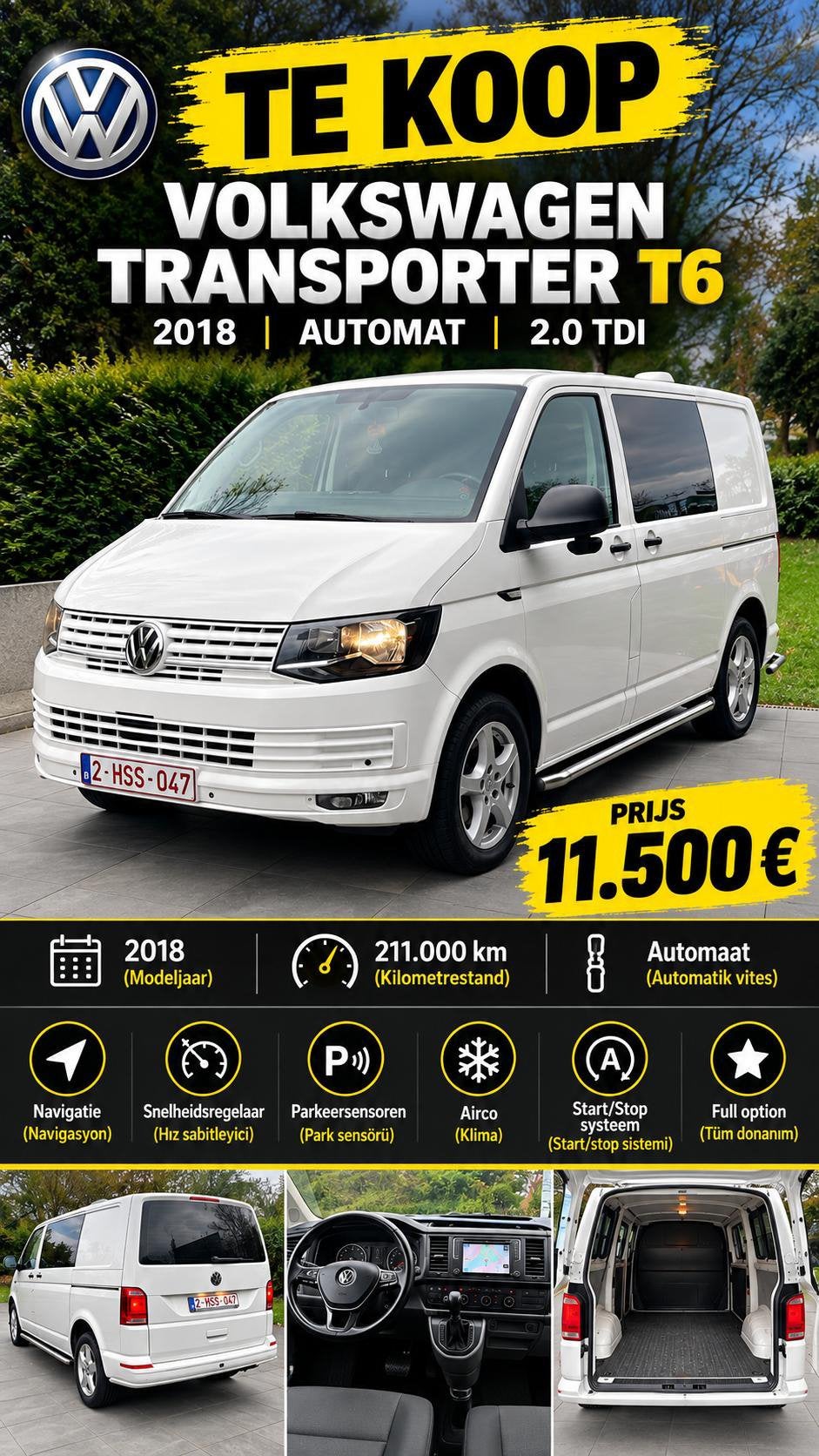 Volkswagen transport, Auto's, Stof, Euro 6, 4 cilinders, Wit