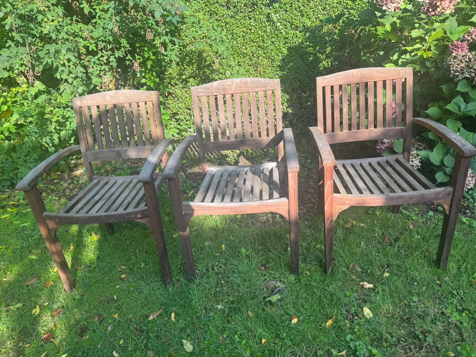 3 teakhouten tuinstoelen, Jardin & Terrasse, Enlèvement, Utilisé, Bois