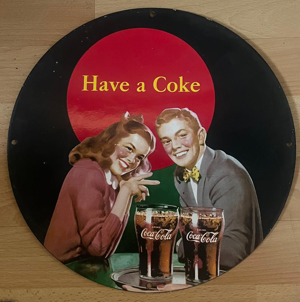 Vintage reclamebord coca cola emaille retro, Enlèvement ou Envoi, Comme neuf, Panneau publicitaire