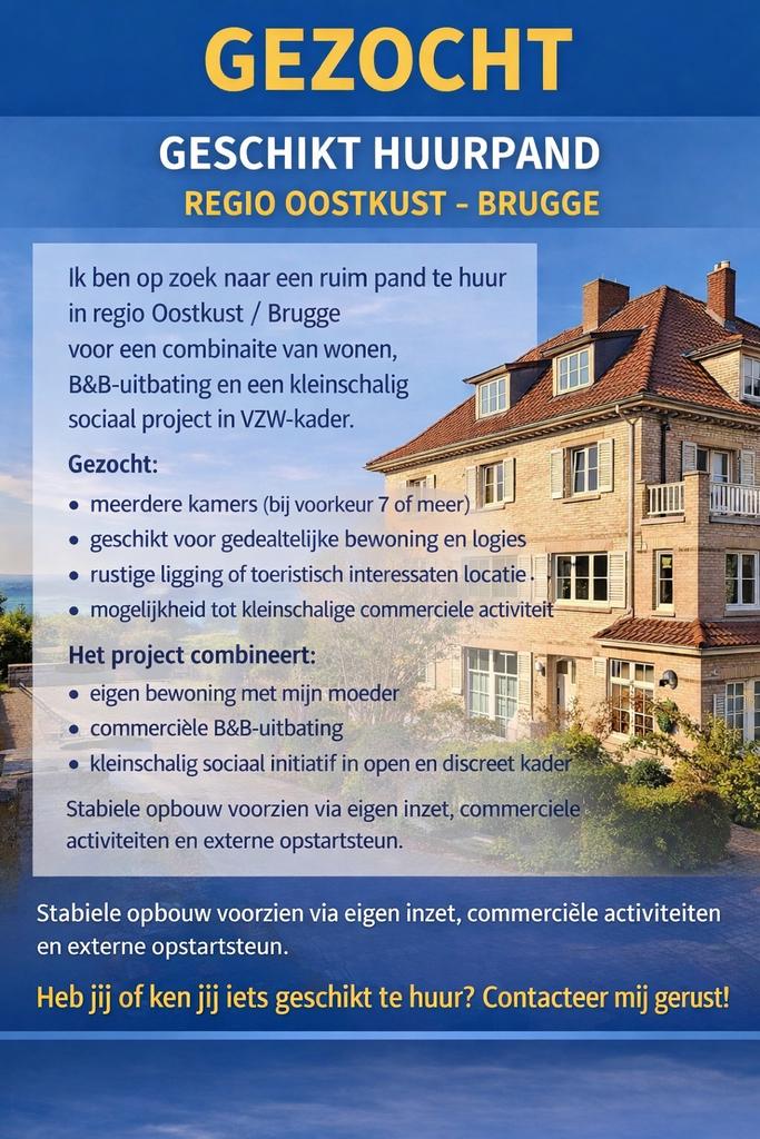 Ik zoek een groot geschikt pand te huur ( kust,Brugge), Immo, Huizen te huur