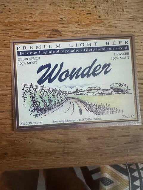 wonder etiket label premuim light beer brouwerij Moortgat, Ophalen of Verzenden, Nieuw, Overige typen, Duvel