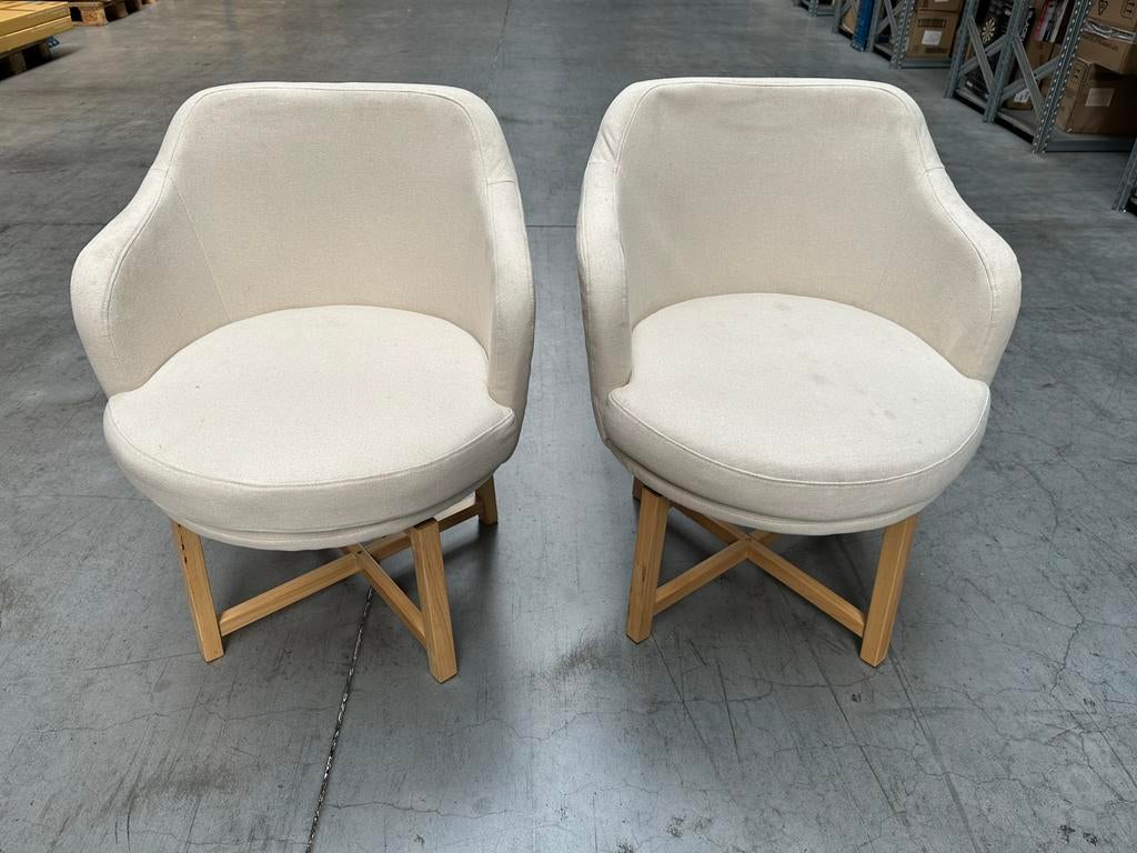 Set van 2 Draaibare Eetkamerstoelen – Beige Stoflook, Huis en Inrichting, Stoelen, Ophalen of Verzenden, Zo goed als nieuw