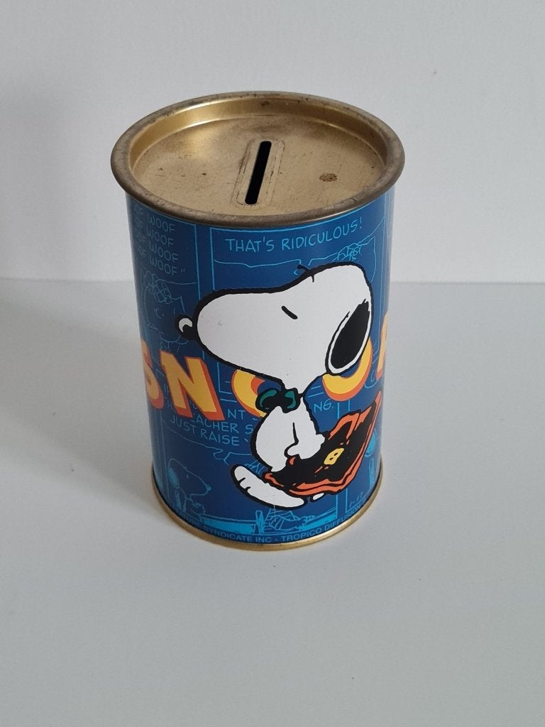 spaarpot in blik Snoopy - 1958-1965 united feature syndicate, Verzamelen, Spaarpotten, Ophalen of Verzenden