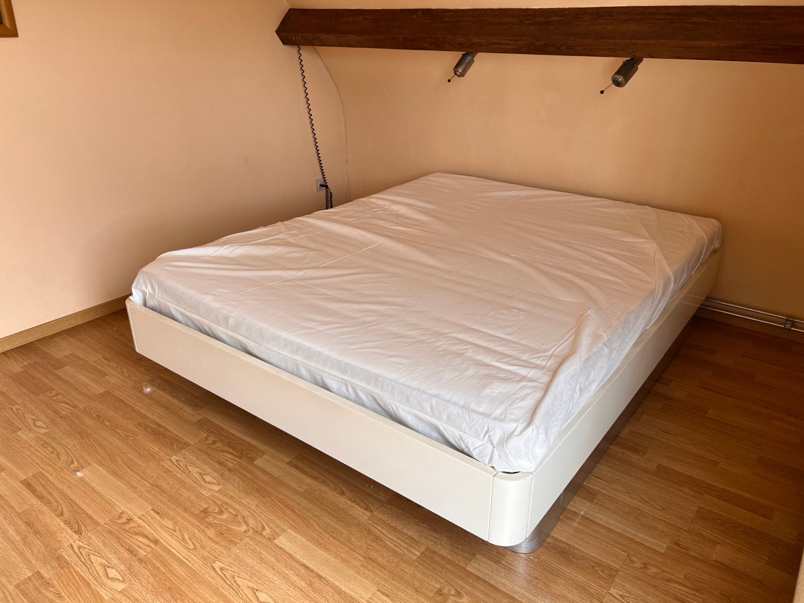 2 persoonsbed met opbergschuiven, Ophalen, Wit, Tweepersoons, 160 cm