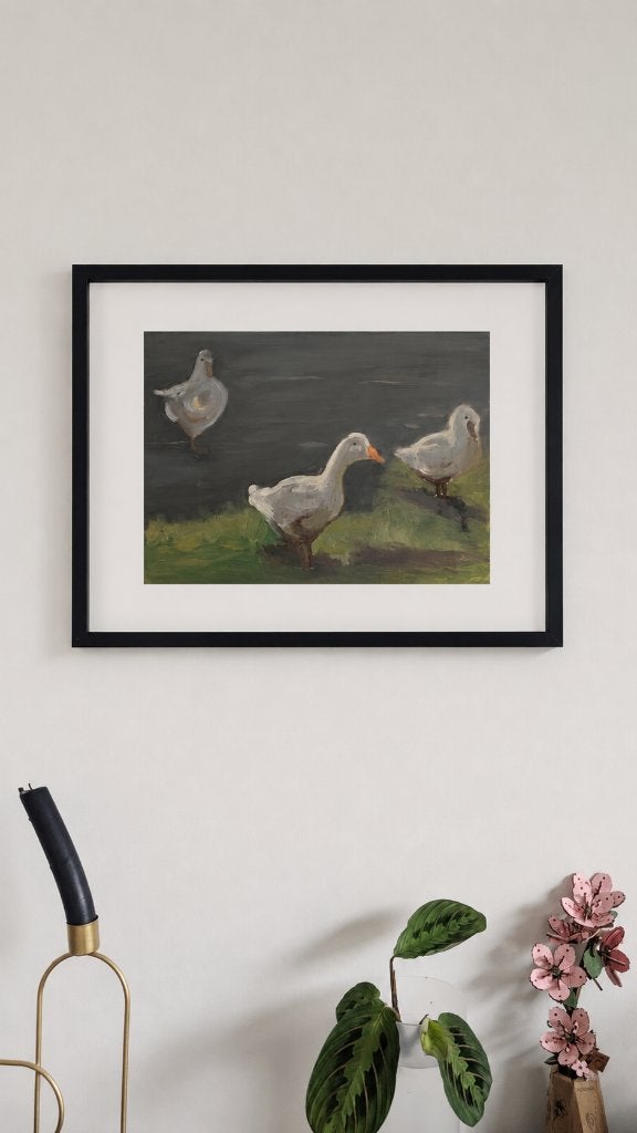 Modern olieverfschilderij, Papier/karton, Ophalen of Verzenden, Dieren, Achter glas