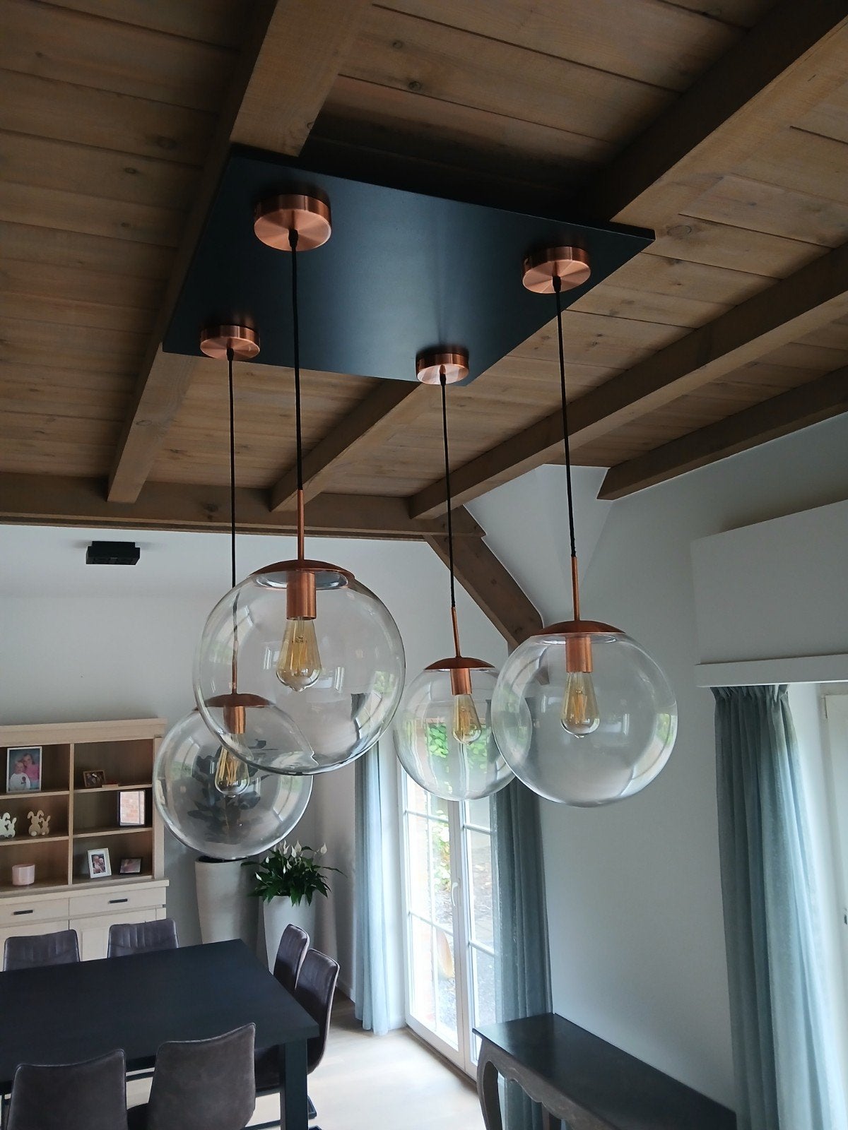 Luster, hanglamp met 4 glazen bollen, Ophalen