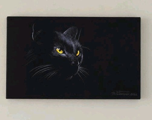 Schilderij zwarte kat met gele ogen, Ophalen