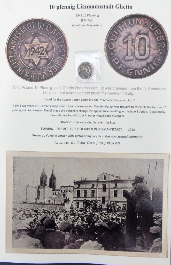 10 Pfennig getto-munt Litmannstadt 1943 + foto's etc, Verzamelen, Militaria | Tweede Wereldoorlog, Verzenden, Overige soorten