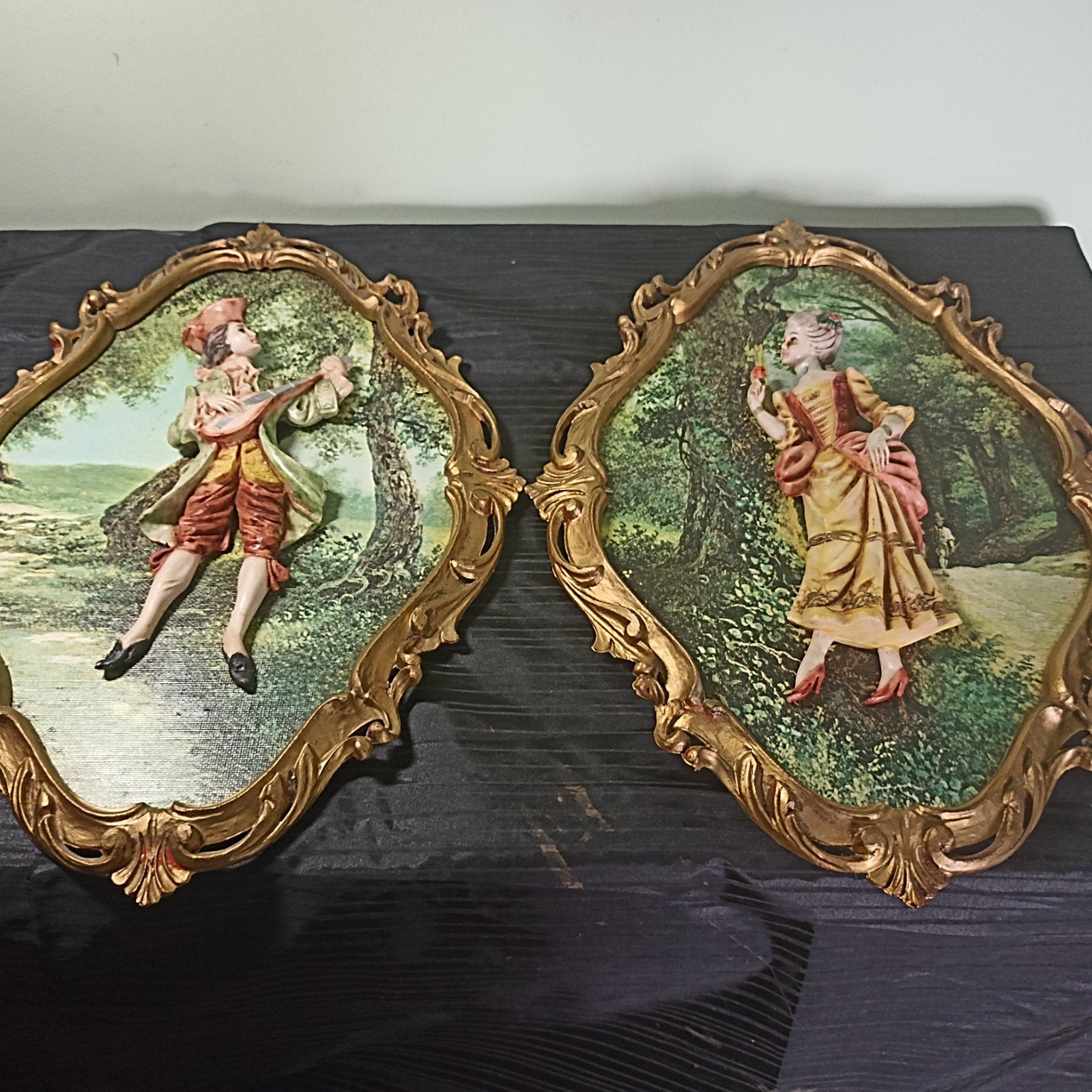Vintage Italiaanse 3D Wandborden / Reliëfschilderijen (Set v, Verzenden