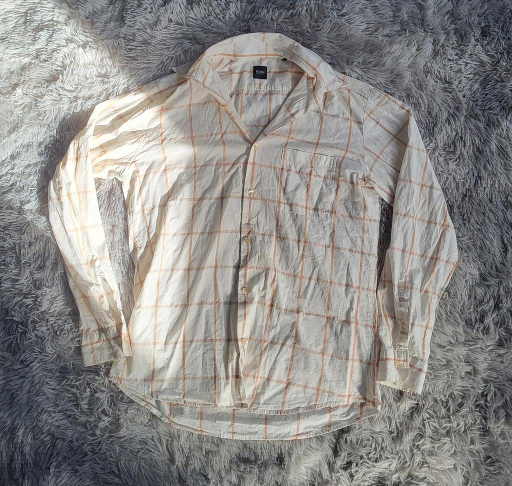 Chemise BOSS Black Vintage 2007 - Carreaux Orange & Écru - M, Vêtements | Hommes, Chemises, Tour de cou 39/40 (M), Enlèvement ou Envoi