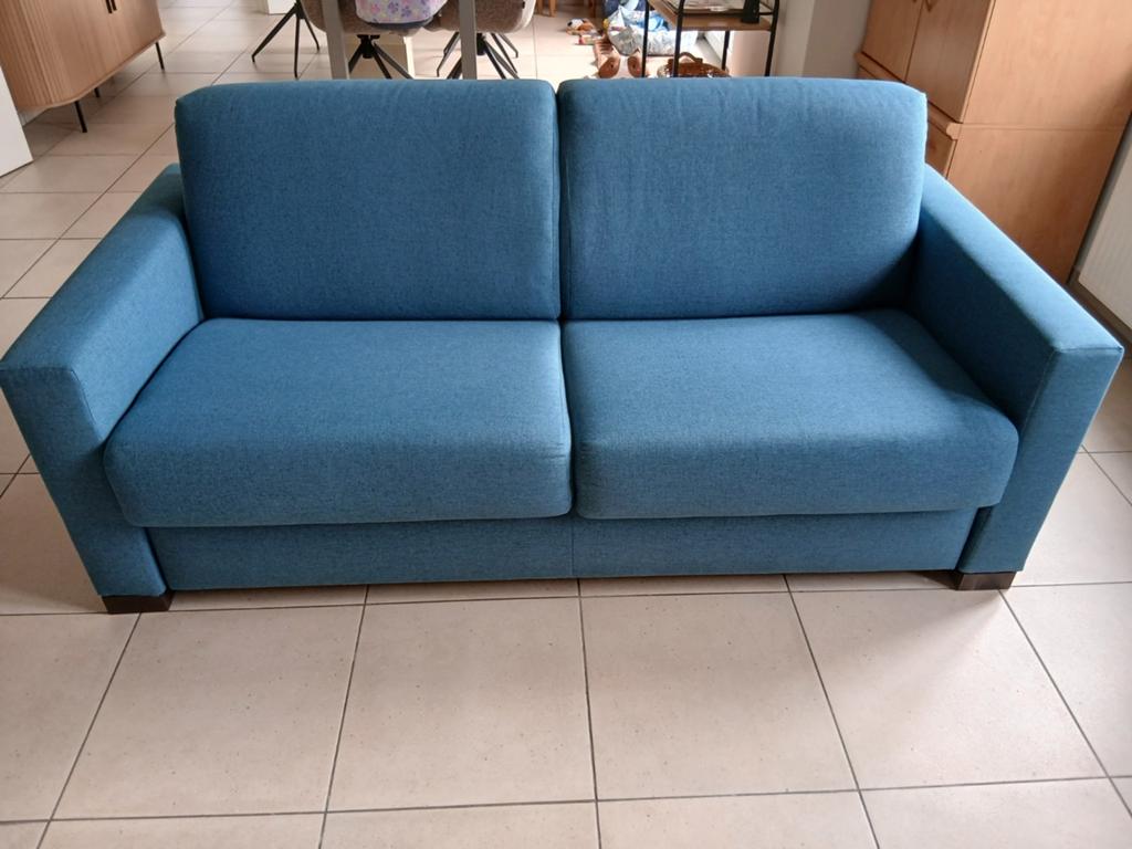 PRACHTIGE BLAUWE STOFFEN ZETEL MET ZETELBED IN PERFECTE STAA, Huis en Inrichting, Woonaccessoires | Overige, Zo goed als nieuw