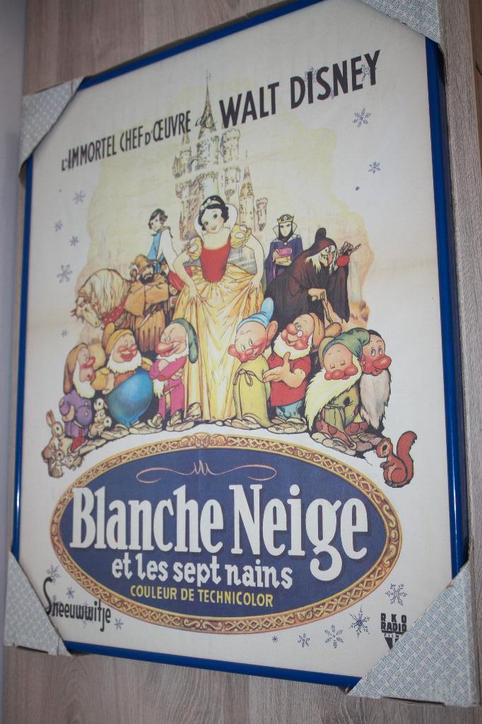 Affiche sneeuwwitje en de 7 dwergen Disney + kader 50x40 cm, Ophalen, Sneeuwwitje of Doornroosje, Zo goed als nieuw, Plaatje of Poster