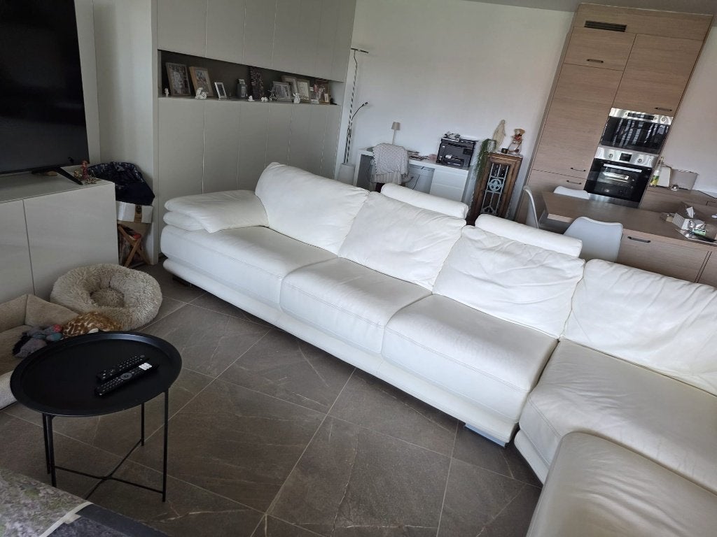 Witte lederen hoeksalon, Huis en Inrichting, Zetels | Zetels, Ophalen, Gebruikt, Hoekbank, 300 cm of meer
