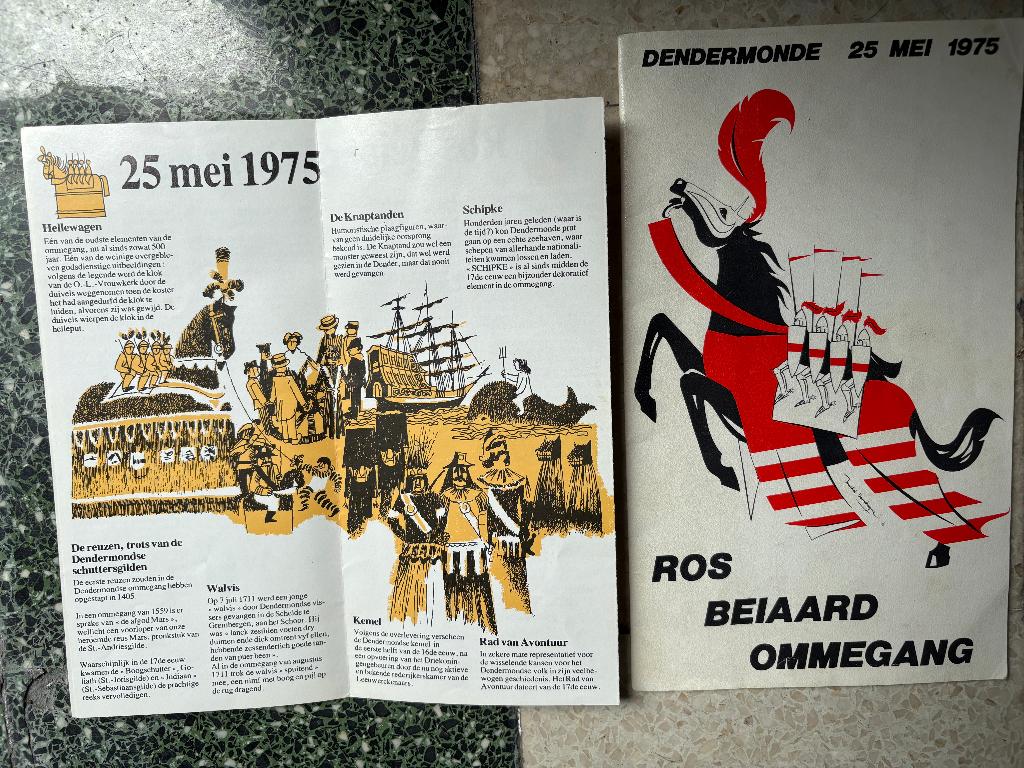 Folder Ros Beiaardommegang 25 mei 1975 in Dendermonde, Boeken, Catalogussen en Folders, Ophalen, Folder