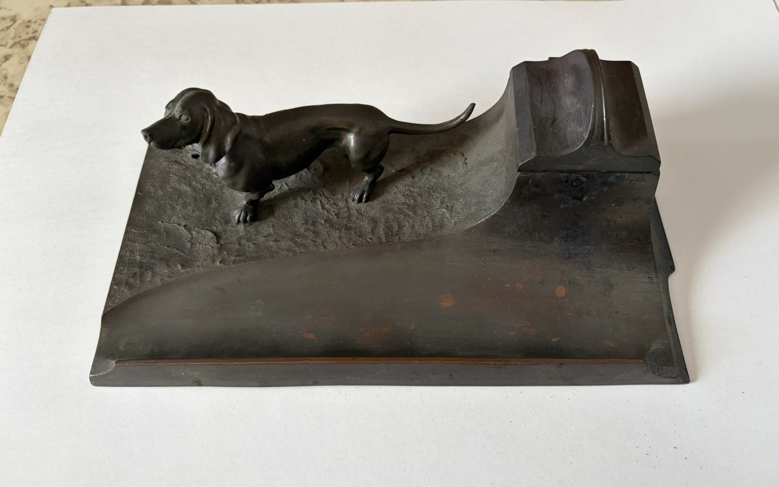 Antieke Bronzen Teckel Inktpot, Enlèvement