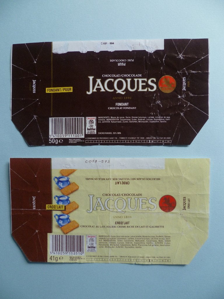 chocolade Jacques chocolat omslagen emballage '80 initia x 2, Verzamelen, Ophalen of Verzenden, Gebruikt, Verpakking