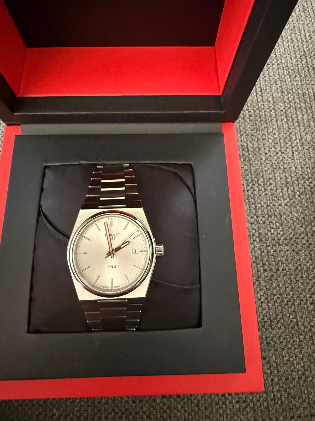 Tissot PRX 35 mm Quartz – Witte wijzerpl roségouden wijzers, Enlèvement ou Envoi, Comme neuf, Montre-bracelet
