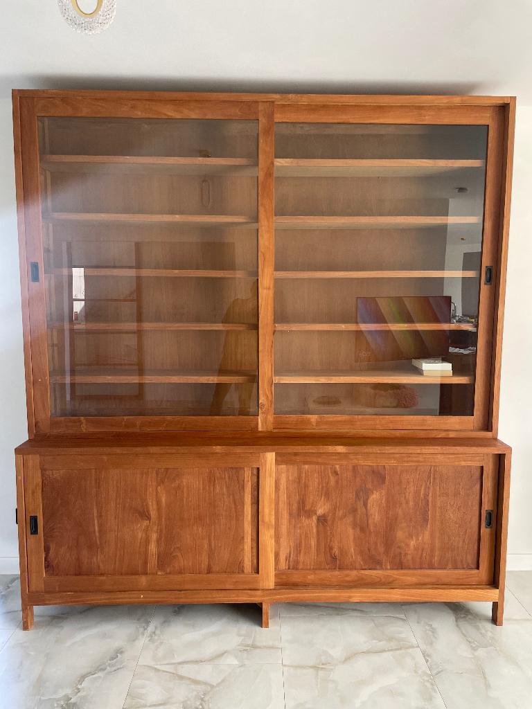 Teak vitrinekast 220, Huis en Inrichting, Ophalen, Zo goed als nieuw, Teakhout