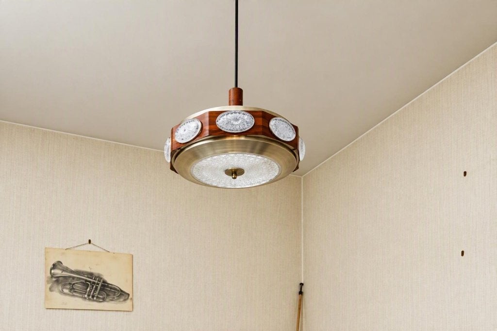 UFO-hanglamp van Lakro Amstelveen, jaren '60 of '70., Ophalen, Glas, E27 (groot)