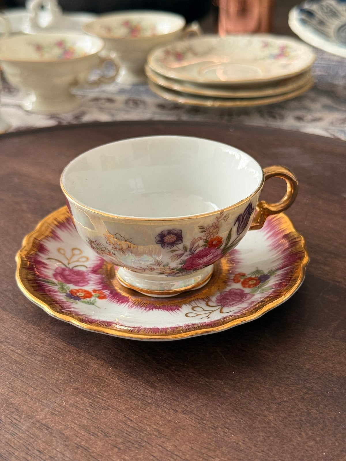 Tasse + sous-tasse en porcelaine – décor floral, Enlèvement ou Envoi