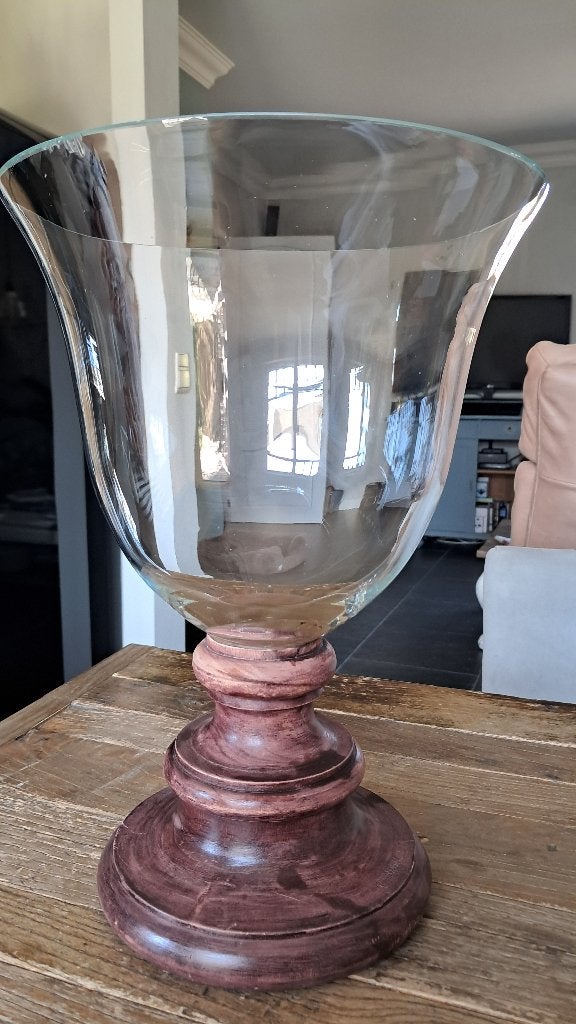 stolp op houten voet, set kinderklompen en ovale sierkader, 30 cm, Enlèvement, Avec décoration incluse, Verre