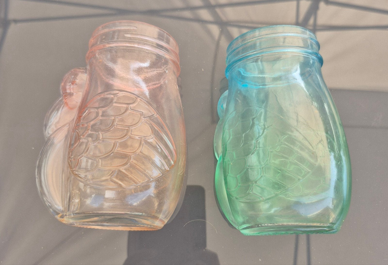 Set van 2 vintage uil-drinkbekers / mason jars, Antiek en Kunst, Ophalen
