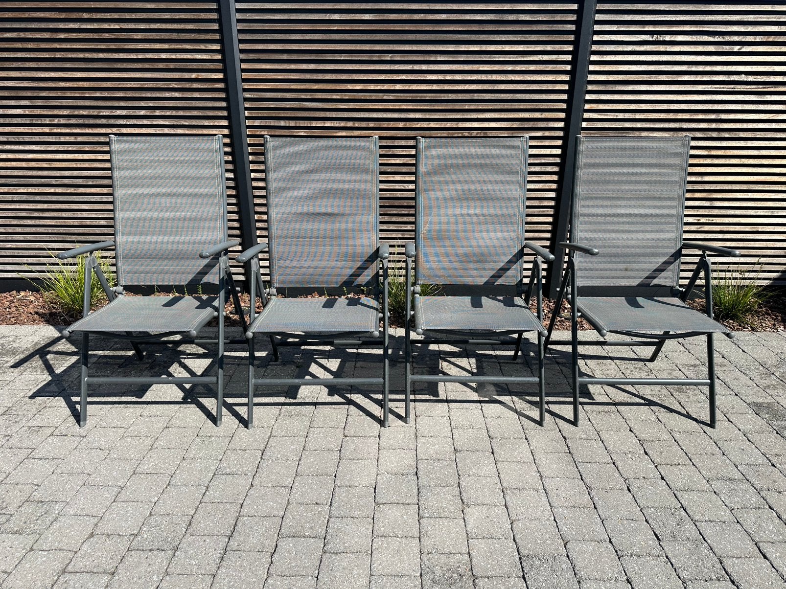 4 verstelbare tuinstoelen., Ophalen, 4 zitplaatsen, Gebruikt, Aluminium